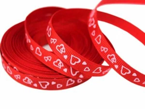 3/8" Grosgrain Ribbon Red & White Heart Valentines Print DIY Hair Bows Crafts - Picture 1 of 3