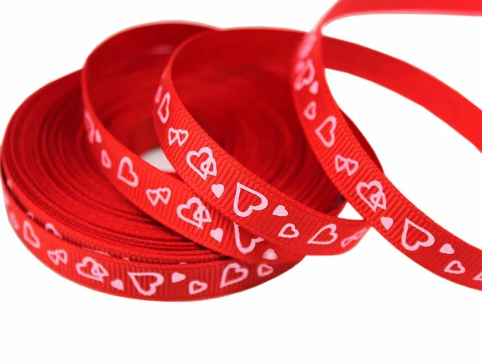 3/8" Grosgrain Ribbon Red & White Heart Valentines Print DIY Hair Bows Crafts - Image 1 of 1