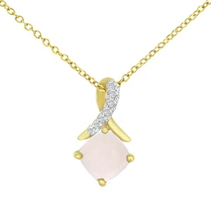 9ct Yellow Gold Cushion Opal Crossover Diamond Pendant Necklace By Naava - Picture 1 of 6