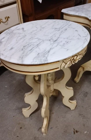 French Provincial Cream/Gold Rose Carved Italian Oval Marble Top Table Cover