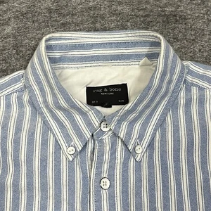 Rag & Bone Button Up Shirt Men Medium Oxford Blue White Stripe Fit 2 Long Sleeve - Picture 1 of 14