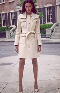Laundry by Shelli Segal Belted Wool Blend Trench Coat Sz P/P Ivory - Picture 1 of 2