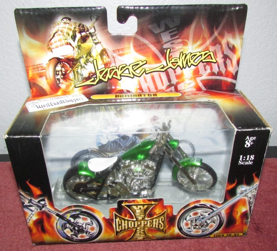 Jesse James West Coast Choppers Green Dominator Motorcycle 1:18 Die Cast Funline - Image 1 of 1
