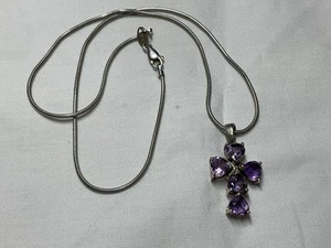 Jewellery Gorgeous 925 Sterling Silver & Amethyst Religious Cross Necklace - Picture 1 of 8