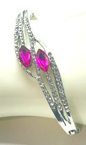 Silver Tone Bracelet w/Hot Pink Crystals accented with clear crystals. Size 7 - Picture 1 of 10