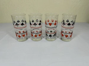 Set of 4 Playing Card Glasses Hearts, Diamonds, Clubs, Spades 5 1/2" - Picture 1 of 2