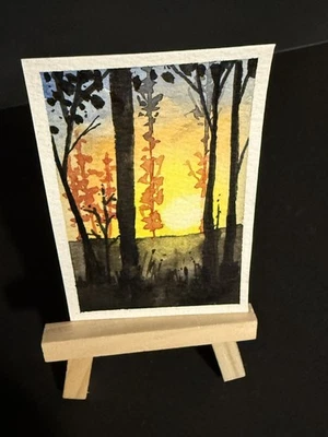 ACEO / Art Card/Miniature Painting/Original - Watercolor, ink Painting 2.5 x 3.5 - Image 1 of 2