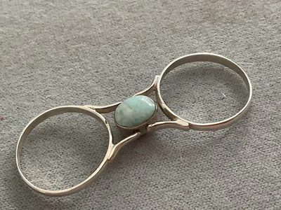 Vintage .925 Estate Sterling Silver Larimar & Amber Flip Ring Sz 7 - Image 1 of 4