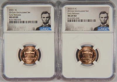 2023 P & D NGC MS69 RD Lincoln Shield Cent Penny Top Pop Registry 2-Coins - Image 1 of 3