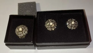 Heidi Daus Ohrringe Clip und Ring Größe 8 Kristall Perle Floral Retired Bronze - Bild 1 von 5