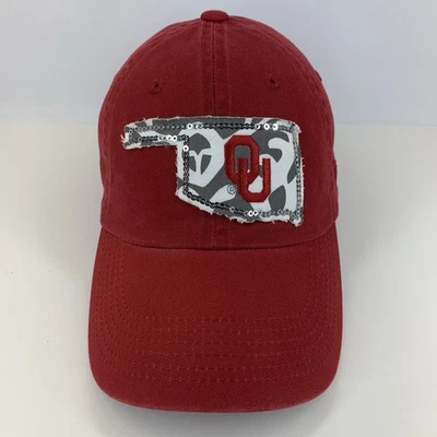 OU Oklahoma Sequin Hat Women's Red Adjustable Strap Baseball Cap Cow Sooners TOW - Image 1 of 4