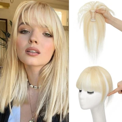 Clip en 100 % real cabello humano toupee con flequillo para pérdida de cabello Foto 1 de 4