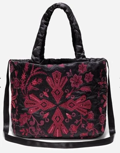 💕  $280 JOHNNY WAS ANNALINA EMBROIDERED QUILTED BLACK TOTE BAG CROSSBODY NEW - Picture 1 of 4