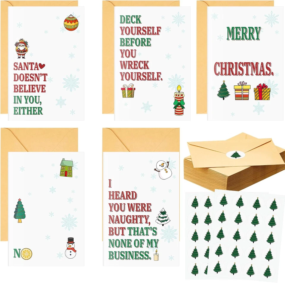 100 Pack Funny Christmas Cards with Kraft Envelopes and Stickers Humorous Christ - Image 1 of 4