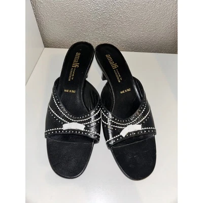 Amalfi Nordstrom Leather Office Business Casual Bow 2.25” Kitten Heel Mules - Image 1 of 4