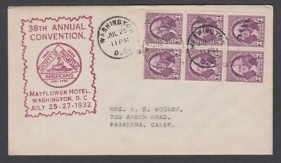 US Planty 720b-1 FDC. 1932 3c Washington Booklet Pane, purple SPA cachet, F-VF - Image 1 of 2