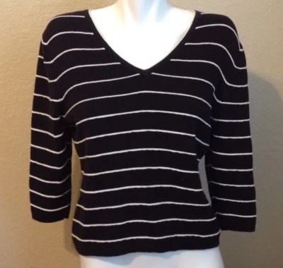 MERCER MADISON Ladies V Neck Sweater Black White Size L Excellent Condition - Image 1 of 4