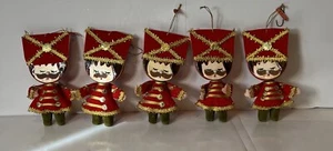 Set of 5 - Vintage Velveteen & Paper Soldiers  Made In Japan Christmas Ornaments - Picture 1 of 4