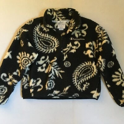 Champion Women’s Black White 1/4 Zip Pullover Fleece Paisley L/S Jacket Small S - Image 1 of 4