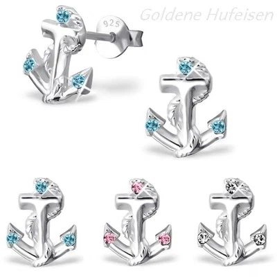 Kristall Anker Ohrstecker 925 Sterling Silber Ohrringe Maritim Schmuck Damen - Bild 1 von 3