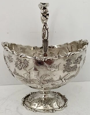 S KIRK ESTERLINA PAISAJE ARQUITECTÓNICO CASTILLO REPUJADO CESTA DE AZÚCAR 1896-1924 Foto 1 de 4