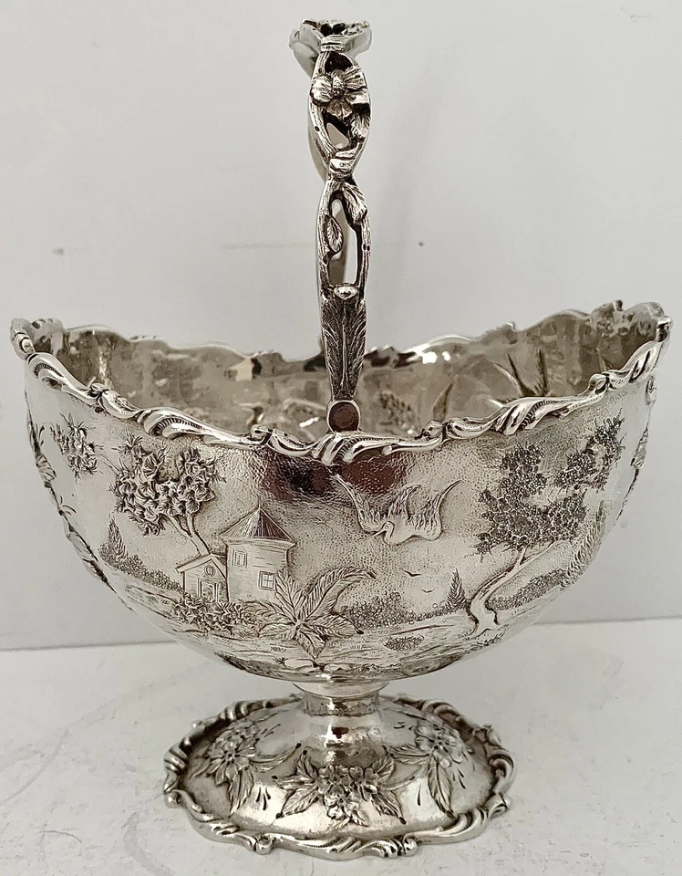 S KIRK STERLING ARCHITECTURAL LANDSCAPE CASTLE REPOUSSE SUGAR BASKET 1896-1924 - Image 1 of 4