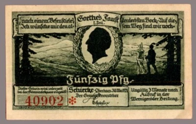 #33755 SCHIERKE Germany 1921. Banknote notgeld 50 Pfennig. - Image 1 of 2