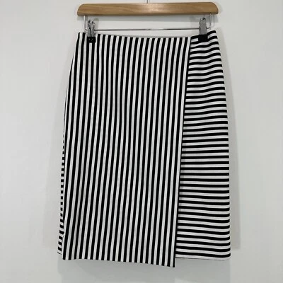 Falda Mango Mujer US 4 (26 in Cintura) Blanca Rayas Línea A Imitación Envoltura Forrada Foto 1 de 4
