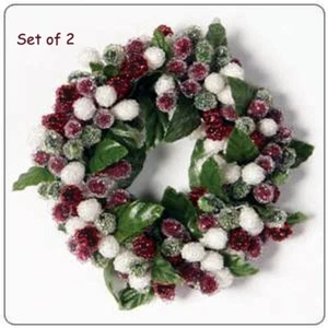 2pc MICRO BEADED Berry Candle Rings BURGUNDY GREEN WHITE with 1.5" Opening - Picture 1 of 2