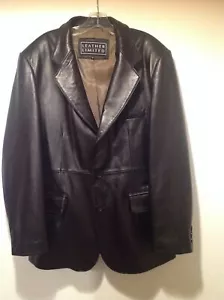 Men's Lambskin Black Leather 3 Button Blazer Jacket Coat Size Medium - Picture 1 of 6