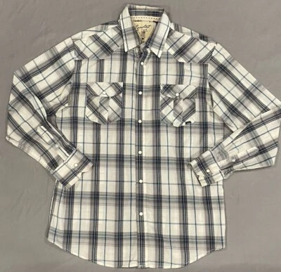 Coastal Mens Pearl Snap Shirt L Ivory Plaid Long Sleeve Western Cowboy Beach USA - Image 1 of 4