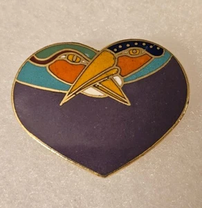 Broche firmado Laurel Burch ""Corazón de pájaro"" tucán cloisonné joyería artística - Imagen 1 de 6