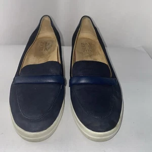 Naturalizer Wmns Samara Navy Loafer Low Wedge Shoes  7M Suede Leather White Sole - Picture 1 of 9