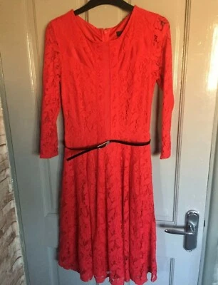 STAR By Julien Macdonald red overlay skater dress with belt size 10 - Image 1 of 4