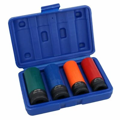 4pc 1/2" Drive Deep Colour Coded Alloy Wheel Impact Sockets 17 19 21 22mm - Image 1 of 4