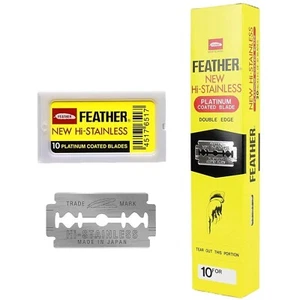 200 FEATHER New Hi-Stainless Platinum Coated Double Edge Safety Razor Blades - Picture 1 of 12