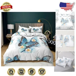 Elegant Twin Size Butterfly Duvet Cover Set - Playful Girls' 3-Piece Collection - Picture 1 of 9