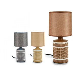 Design Tisch Leuchte Wohn Raum Beleuchtung Keramik Strahler Textil Lampe kariert - Bild 1 von 3