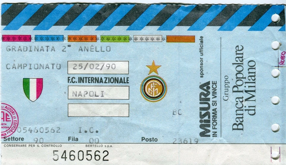 BIGLIETTO TICKET ENTRADA INTER NAPOLI 89-90 MARADONA SCUDETTO ALTRI DISPONIBILI - Immagine 1 di 1
