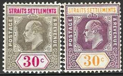 Straits Settlements (Malaya-British) 1904-09  #119-#120  MH, VF, FOG King Edward - Image 1 of 2