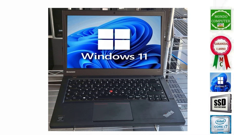 PORTATILE NOTEBOOK LENOVO T440S CPU INTEL CORE 16 i7-4600U SSD WINDOWS 11 - Immagine 1 di 2