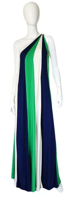 Vestido largo completo vintage de un hombro Donald Palmer años 70 a rayas Foto 1 de 4