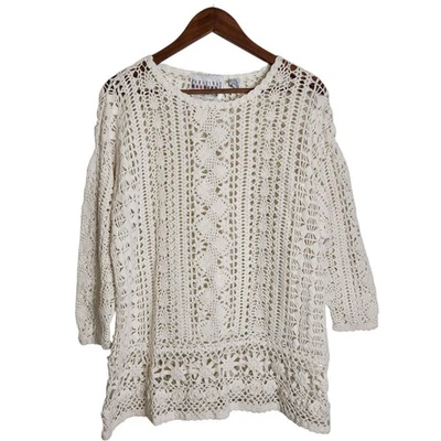 Suéter De Colección Carolina Colores Beige Tejido Abierto Crochet Festival Boho LS 18 LEER Foto 1 de 4