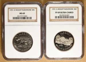 1991 Unc & Proof Mount Rushmore Commemorative Half Dollars NGC MS69 & PF69 - Picture 1 of 1