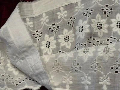 Borde de ojales rescatado vintage suave algodón blanco bordado flor 35"x 4,05 ancho Foto 1 de 4