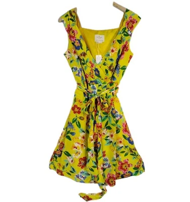 Vestido midi Kate Spade Cathlene amarillo multicolor floral envolvente de seda 10 mediano Foto 1 de 4
