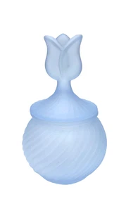 Vintage PartyLite Blue Satin Glass Container w/Tulip Lid, Swirl Optic, w/Sticker - Picture 1 of 12