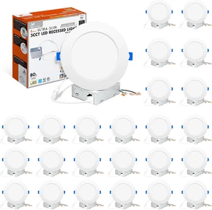 24Pack 6 Inch 5CCT Ultra-Thin LED Recessed Ceiling Light with Junction Box, 2700 - Picture 1 of 12