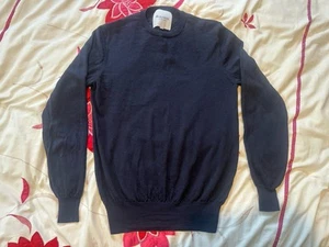 Vintage Hardy Amies Savile Row Extra Fine Merino Wool Sweatshirt - Navy - Size M - Picture 1 of 10