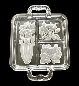 "Plato de 3 piezas cuadrado vintage Imperial Glass Intaglio Fruit 9"" excelente" - Imagen 1 de 7